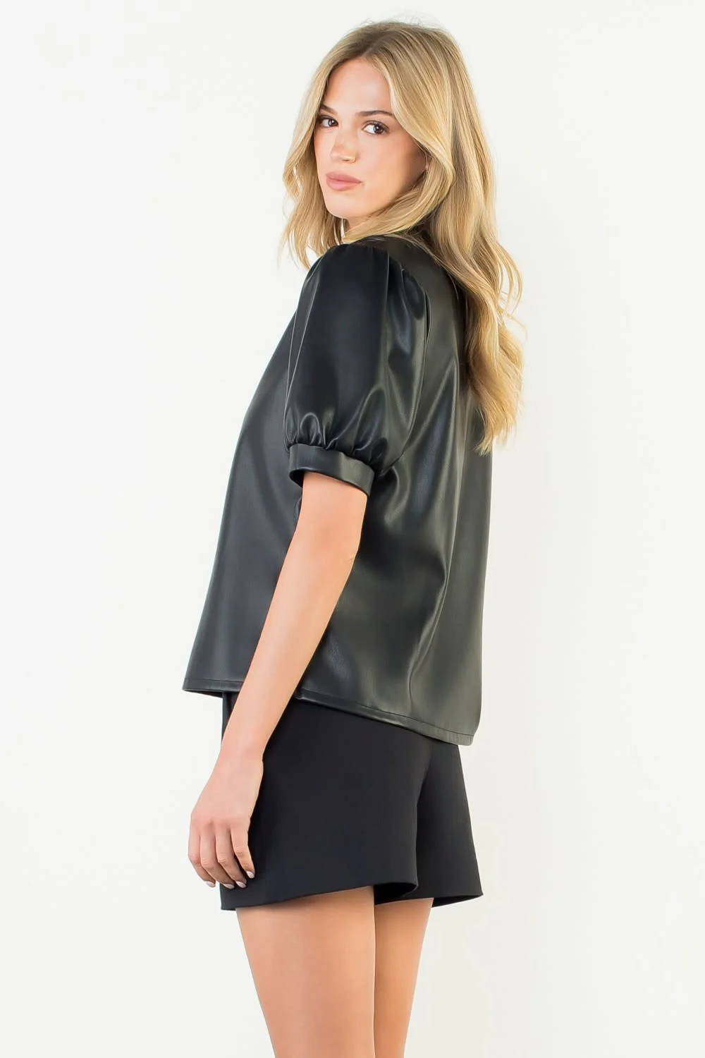 Karen Puff Sleeve Leather Top - Image 4