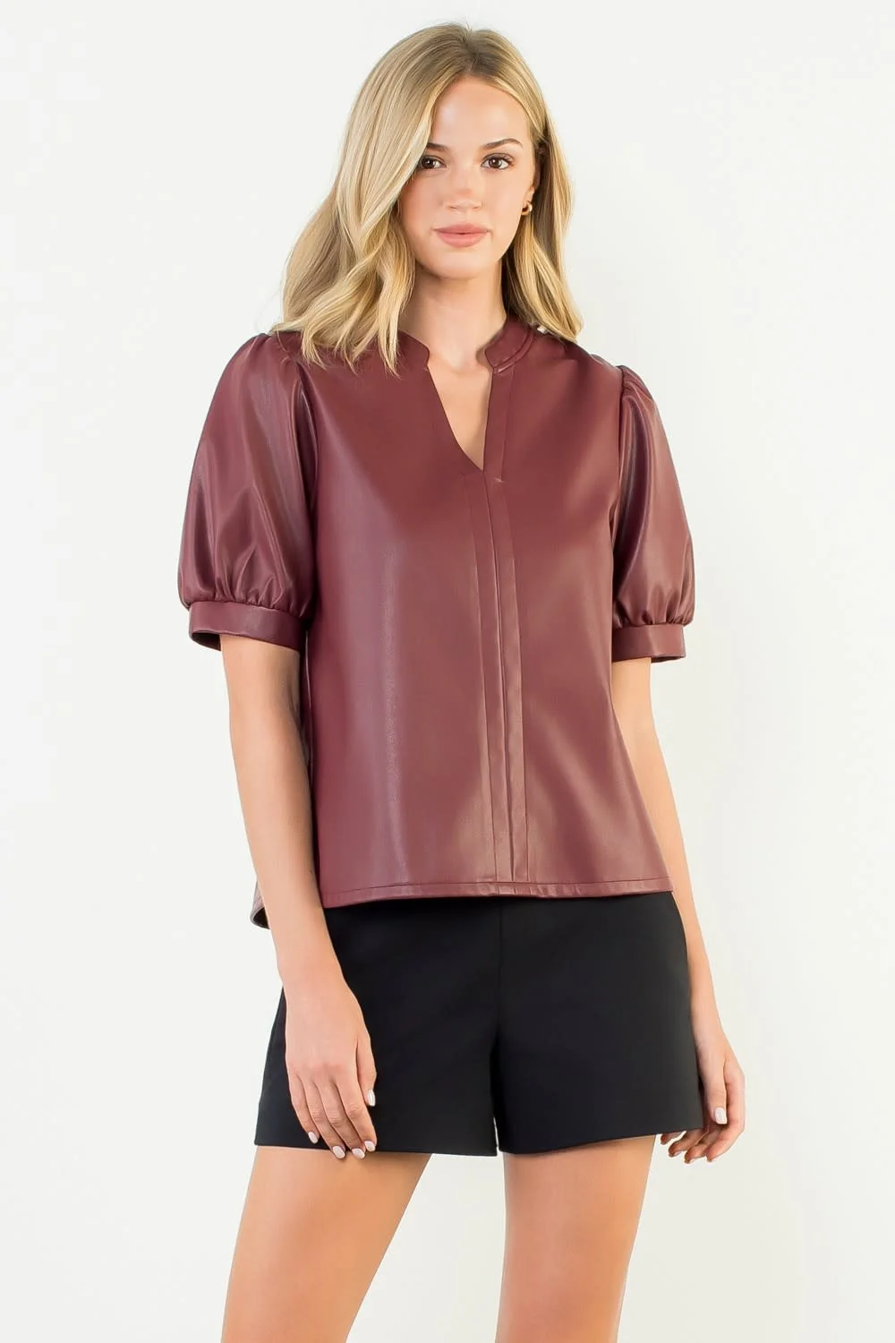 Karen Puff Sleeve Leather Top - Image 5