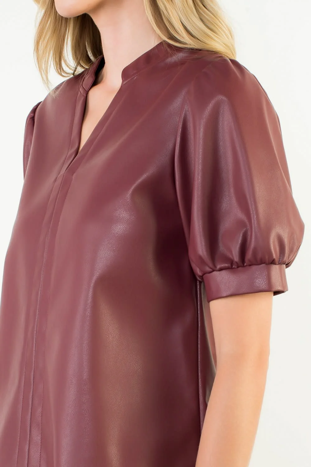 Karen Puff Sleeve Leather Top - Image 7