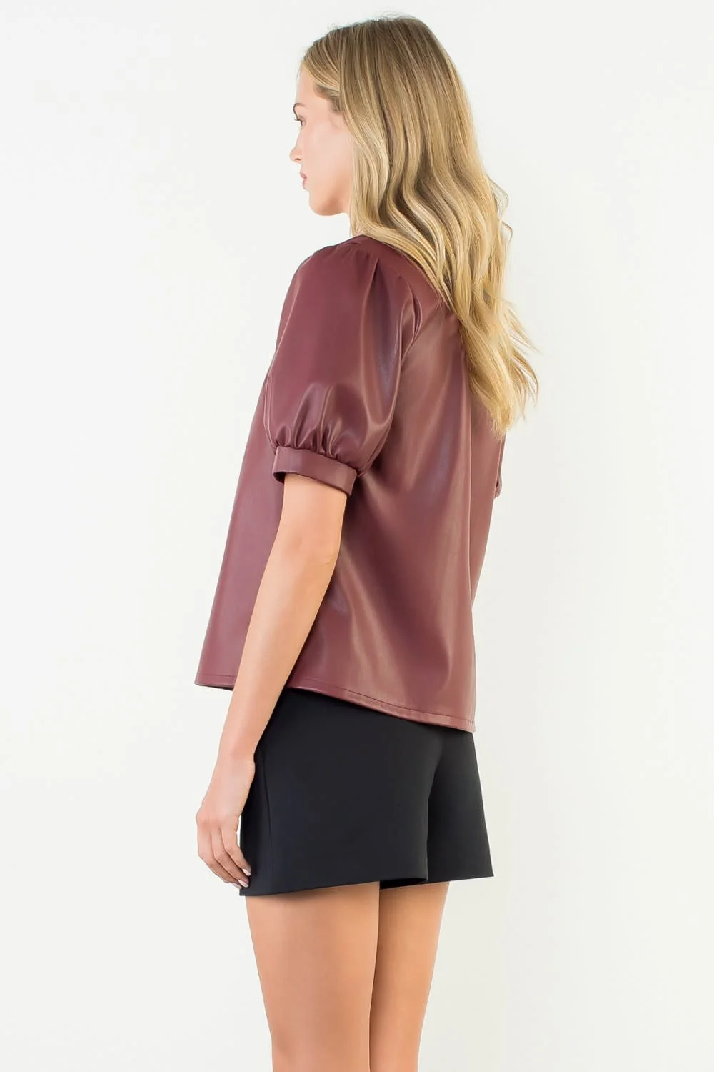 Karen Puff Sleeve Leather Top - Image 8