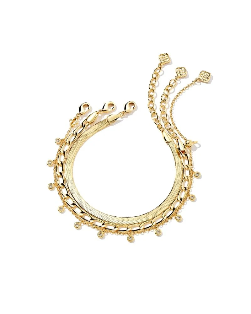 Kassie Set of 3 Chain Bracelets in Gold Metal