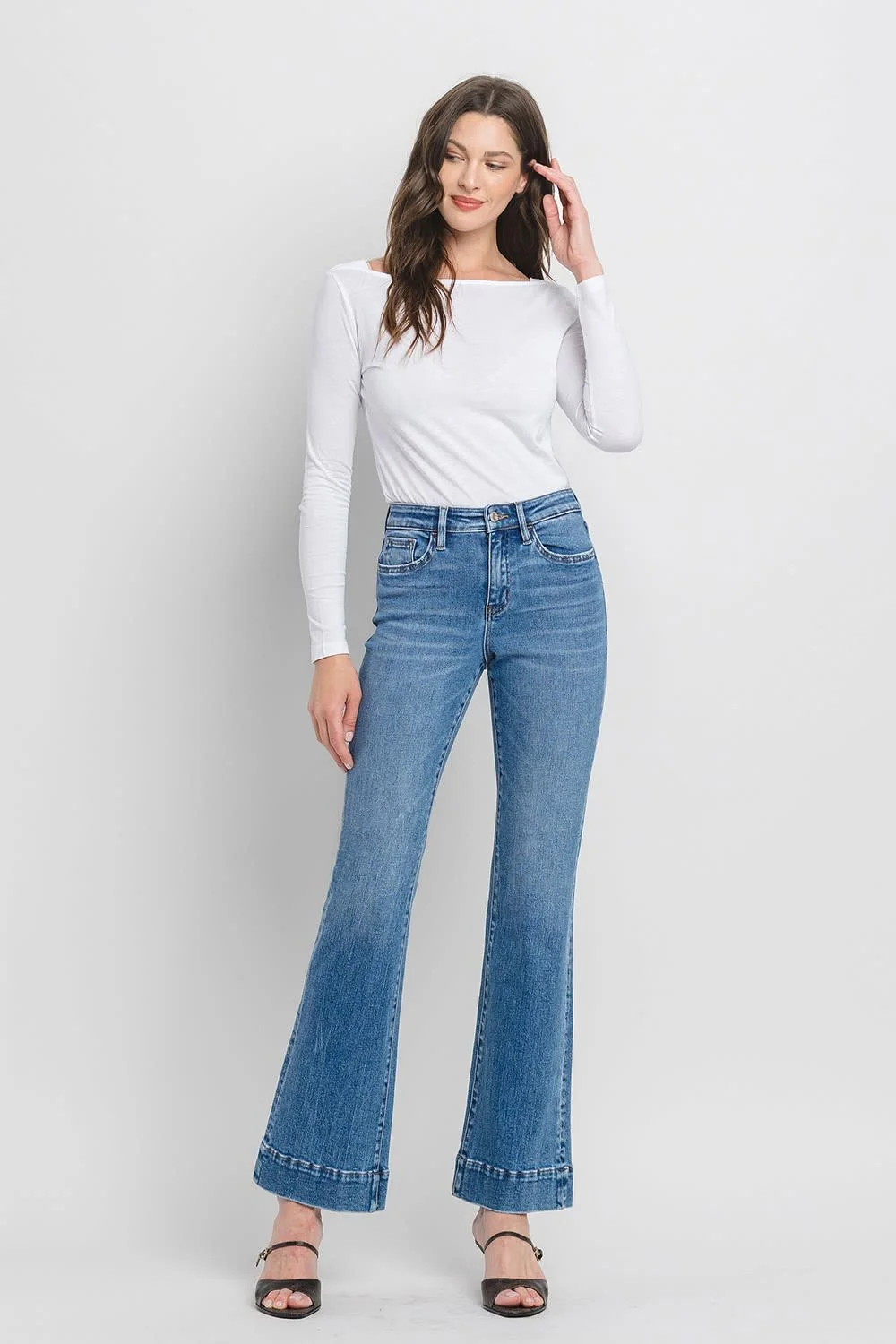 Kayla High Rise Trouser Hem Relaxed Flare Jeans - Image 5