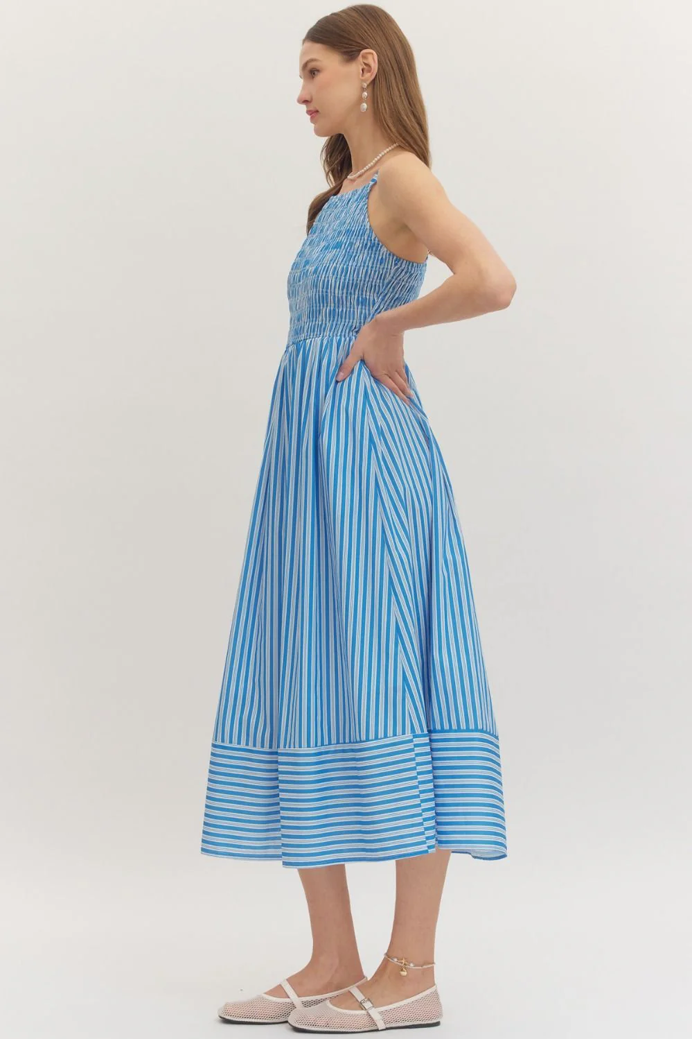 Kenzie Solid Striped Sleeveless Midi Dress - Image 2