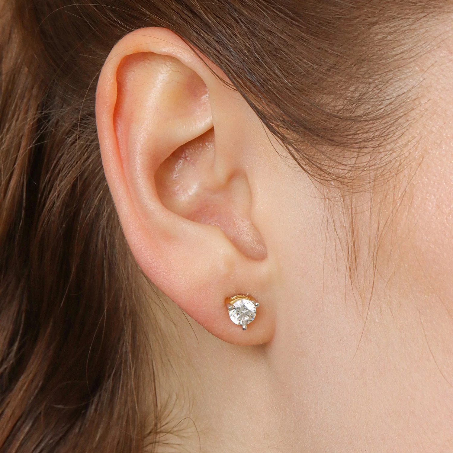 Lab-Grown 1.00 Ct Three Prong Stud Earrings - Image 2
