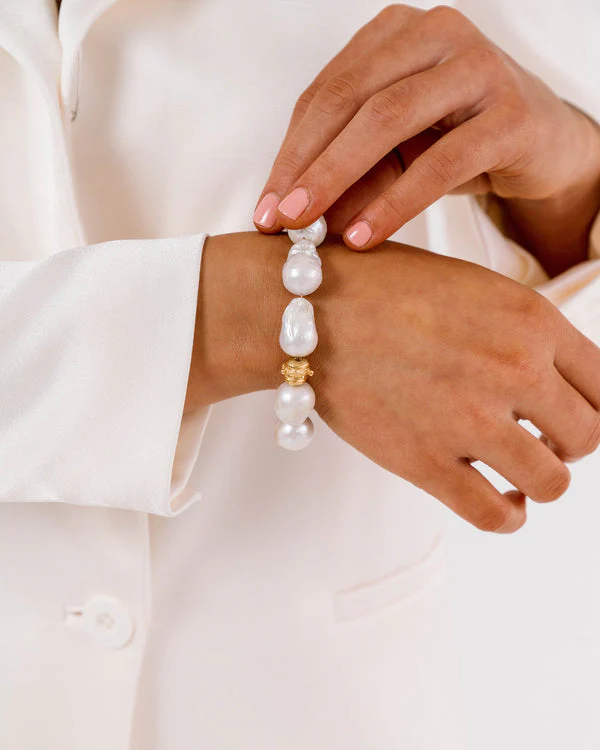 Large Baroque Genuine Freshwater Pearl Toggle Bracelet - Image 2