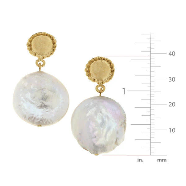 large coin pearl drop earrings - Image 3