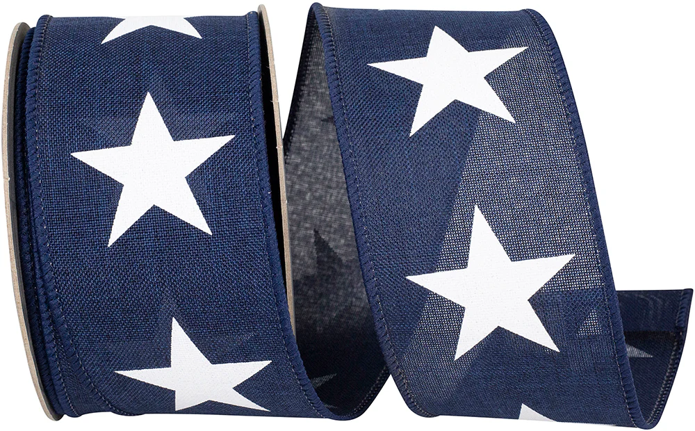 Large Star Line Linen Wired Edge Ribbon