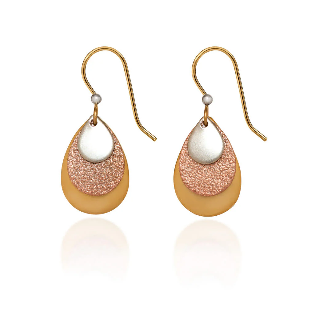 Layered Triple Teardrop Mixed‑Metal Earrings