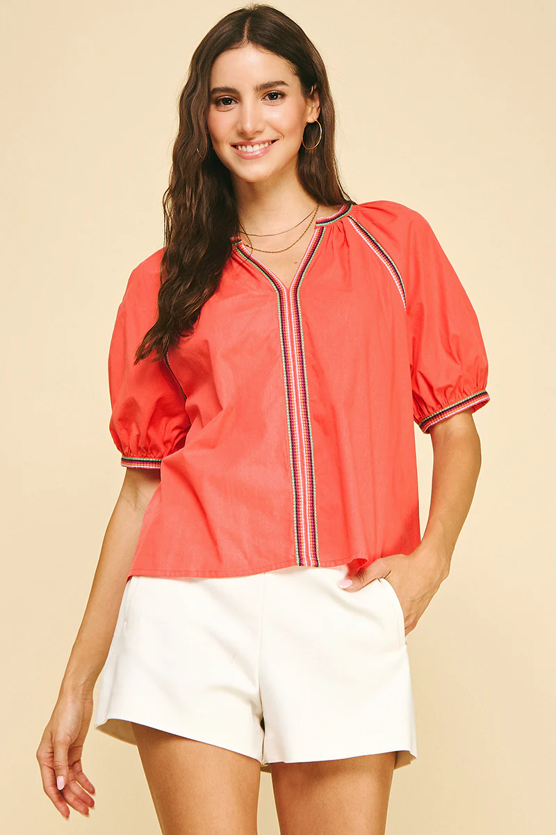 Leah Contrast Stitch Detailed Blouse Top - Image 11