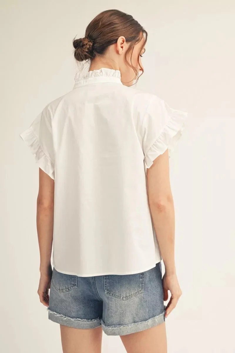 Leah Drop Shoulder Button Down Solid Woven Top - Image 3