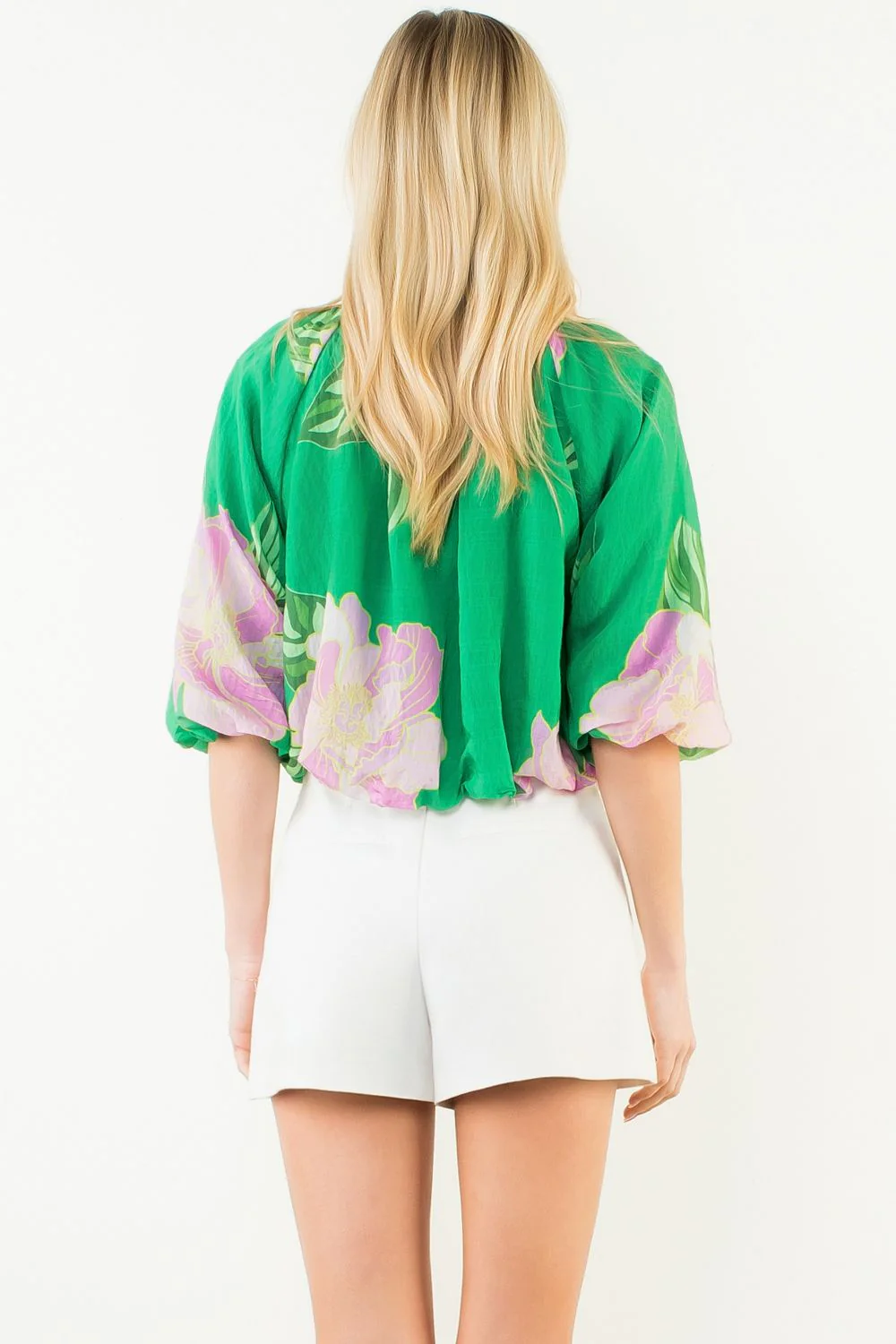 Leilani Floral Print Elastic Neck Bubble Top - Image 3