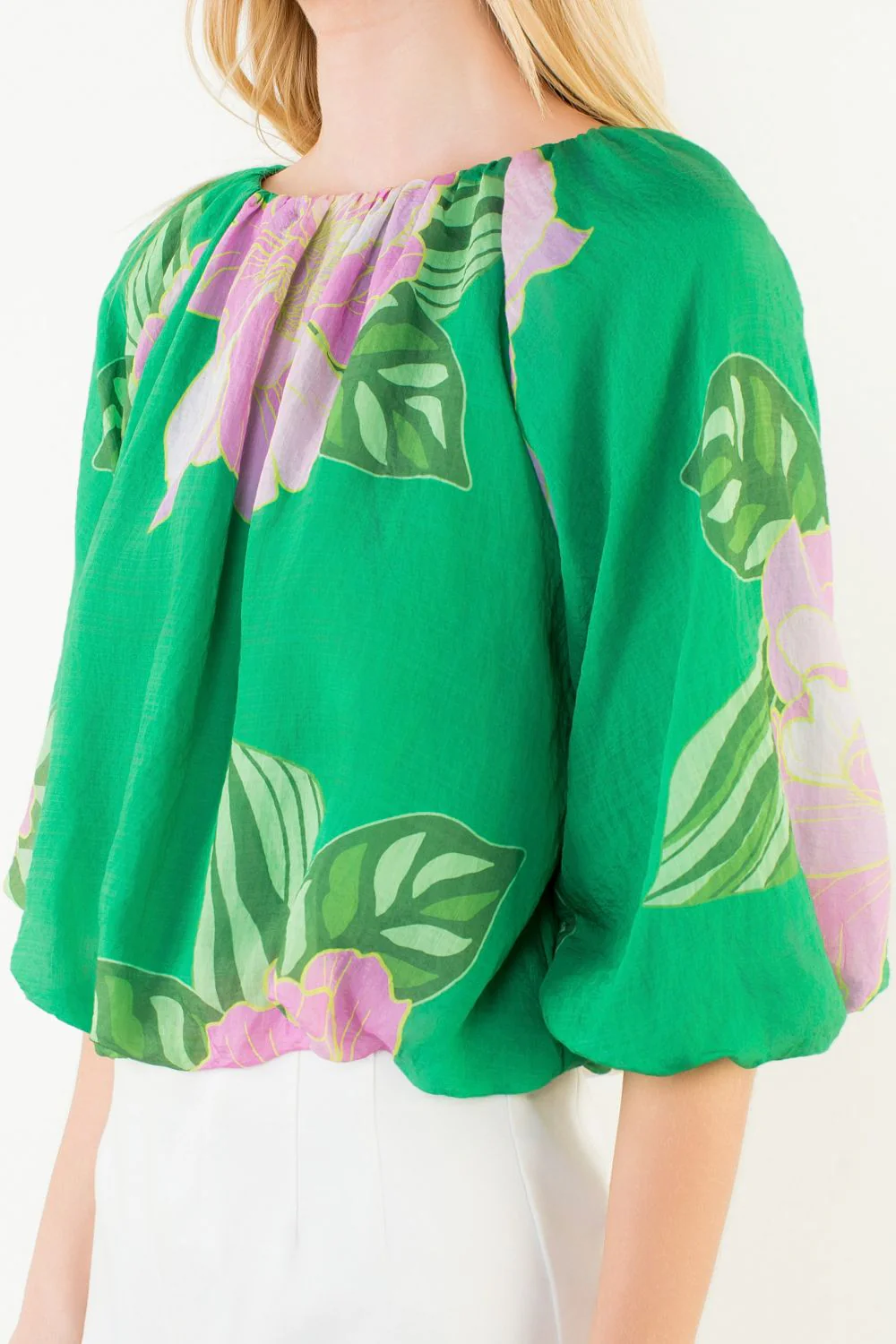 Leilani Floral Print Elastic Neck Bubble Top - Image 4
