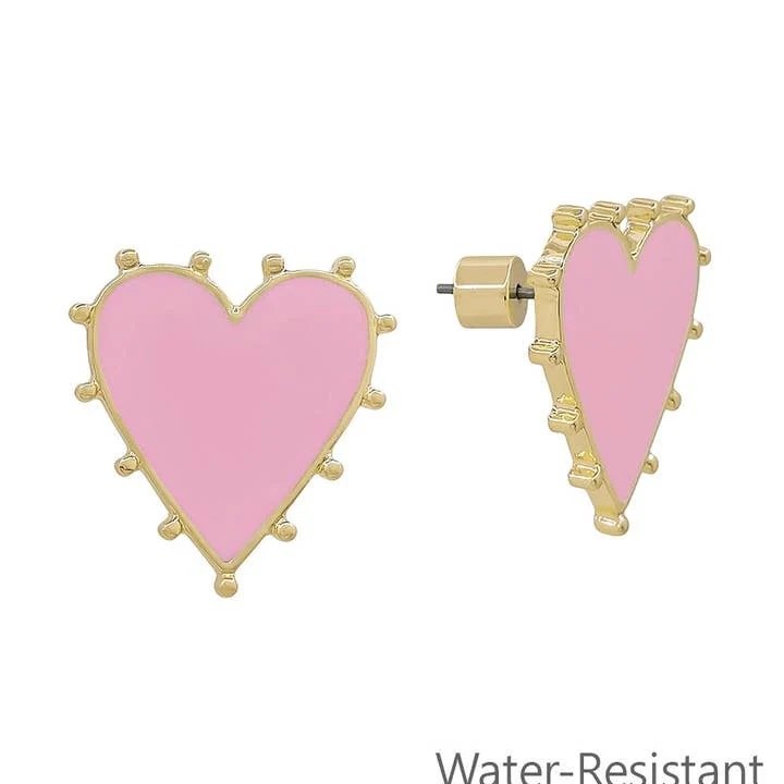 Light Pink Studded .75" Heart Stud Earrings