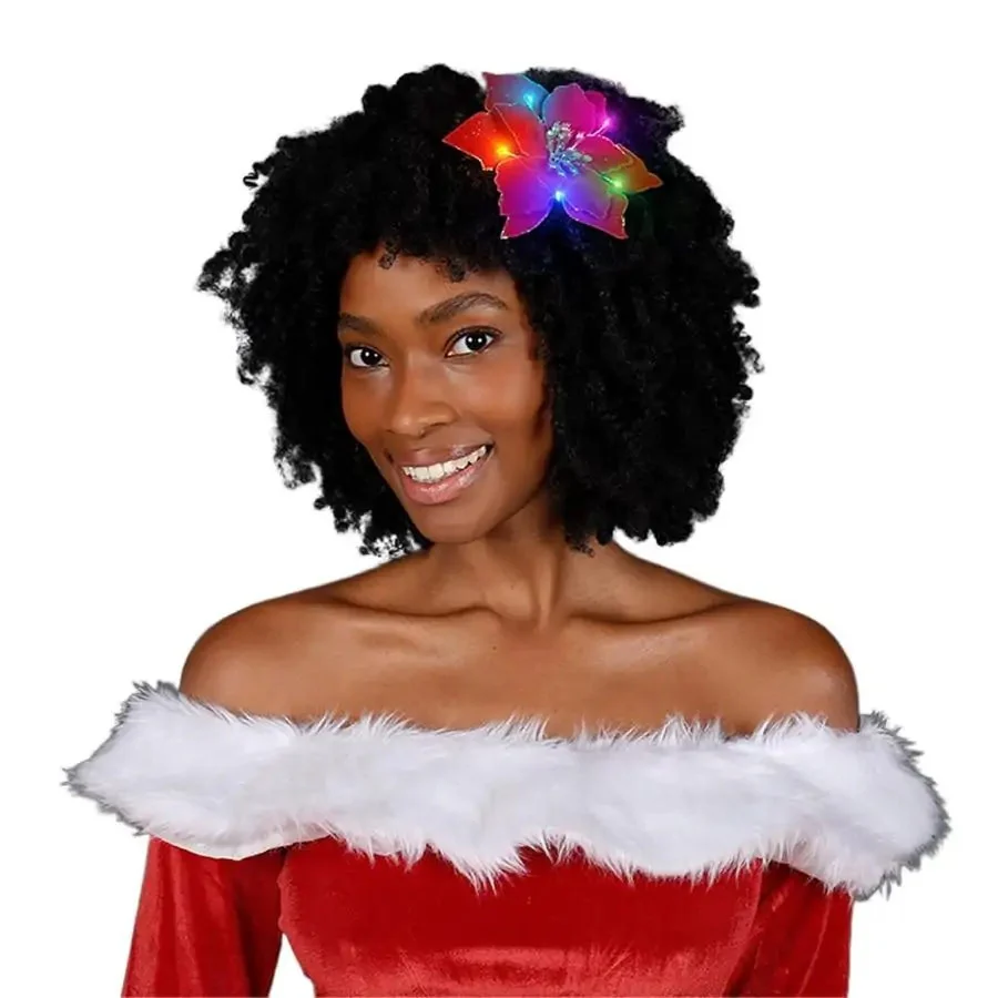 Light Up Christmas Red Poinsettia Hair Clip - Image 3