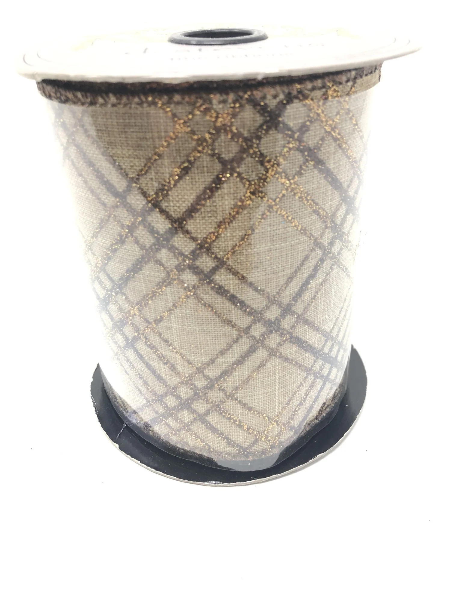 LINEN GLITTER PLAID LIGHT NATURAL COPPER BROWN