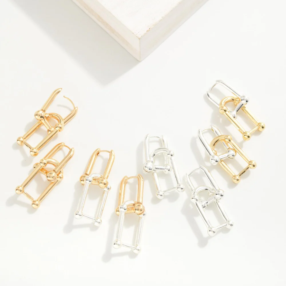 Linked Metal U Chain Hinged Hoop Earrings