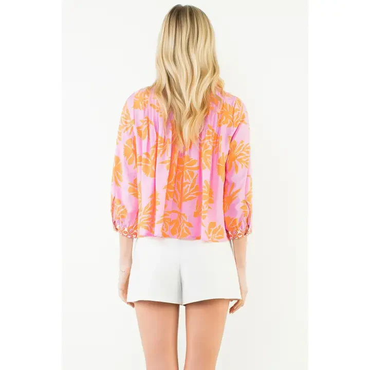 Long Sleeve Floral Pattern Top Pink - Image 2