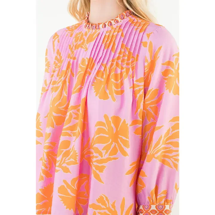 Long Sleeve Floral Pattern Top Pink - Image 3
