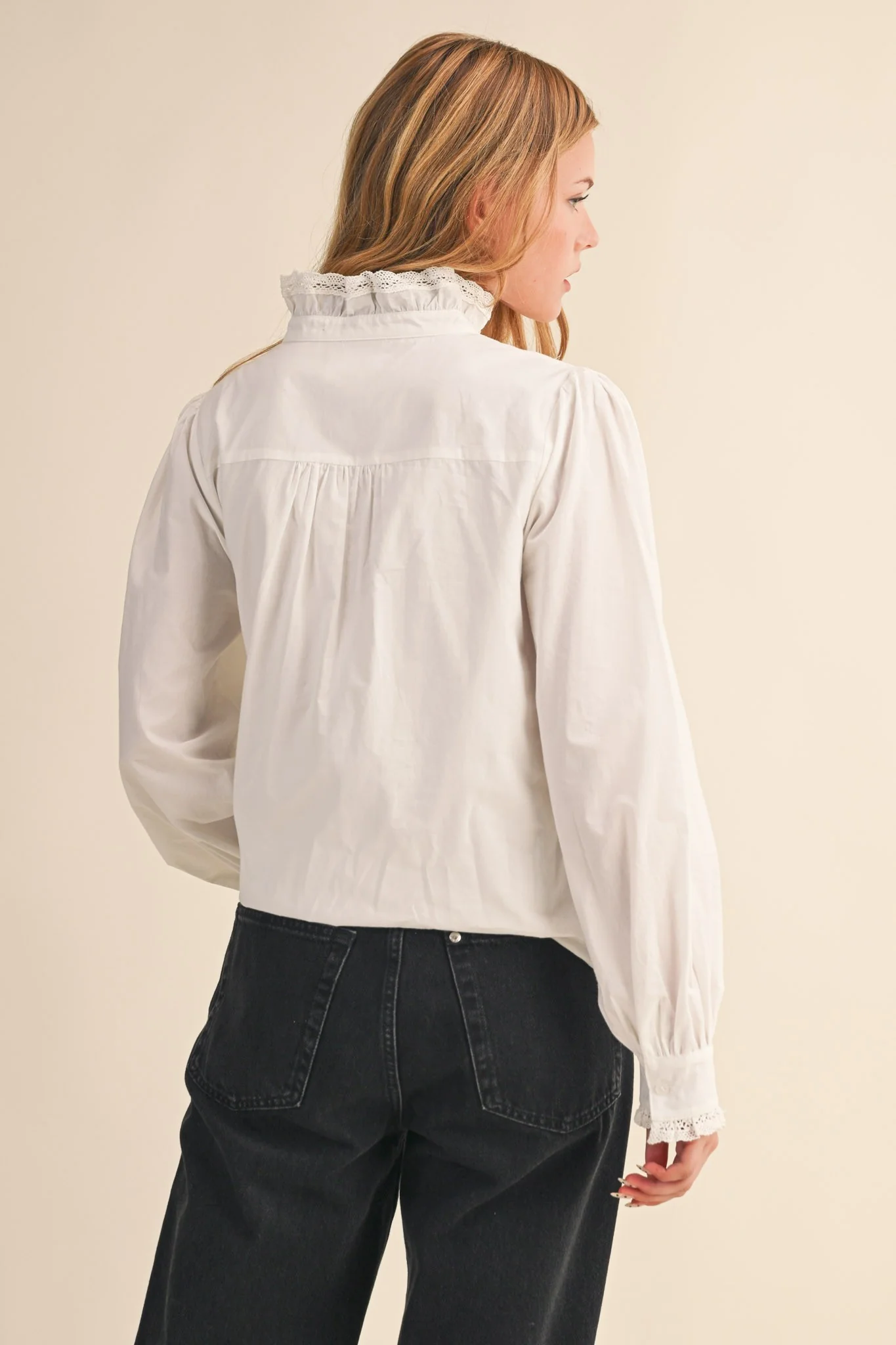 Lucy Ruffled Lace Trim Button Down Top - Image 3