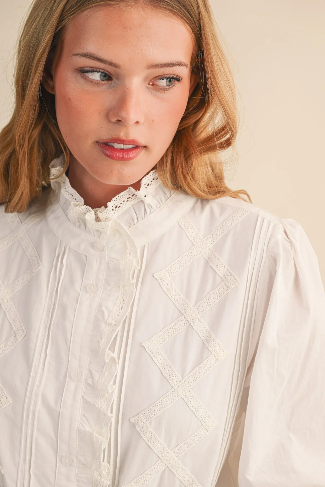 Lucy Ruffled Lace Trim Button Down Top - Image 4