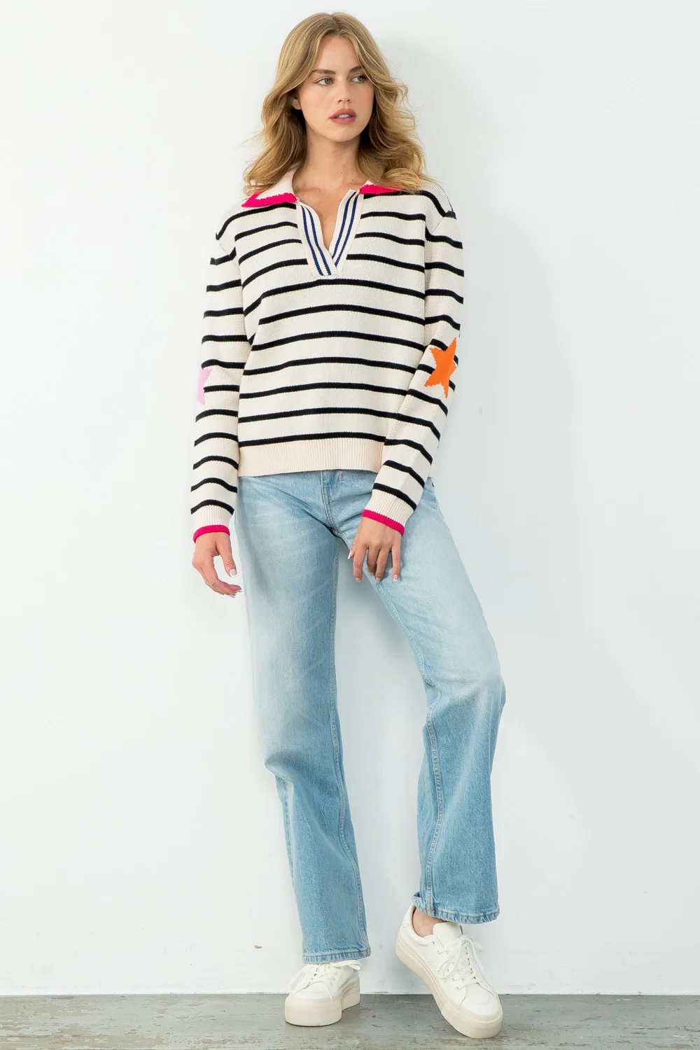 Lydia Collared Striped Knit Sweater - Image 2