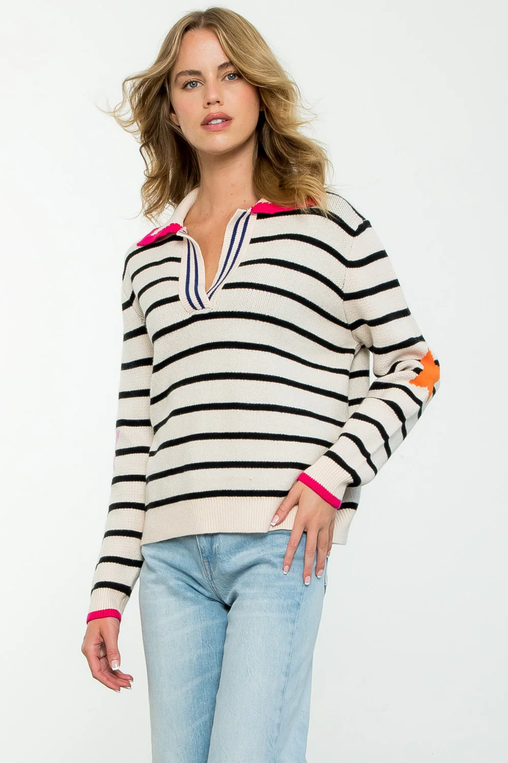 Lydia Collared Striped Knit Sweater - Image 3