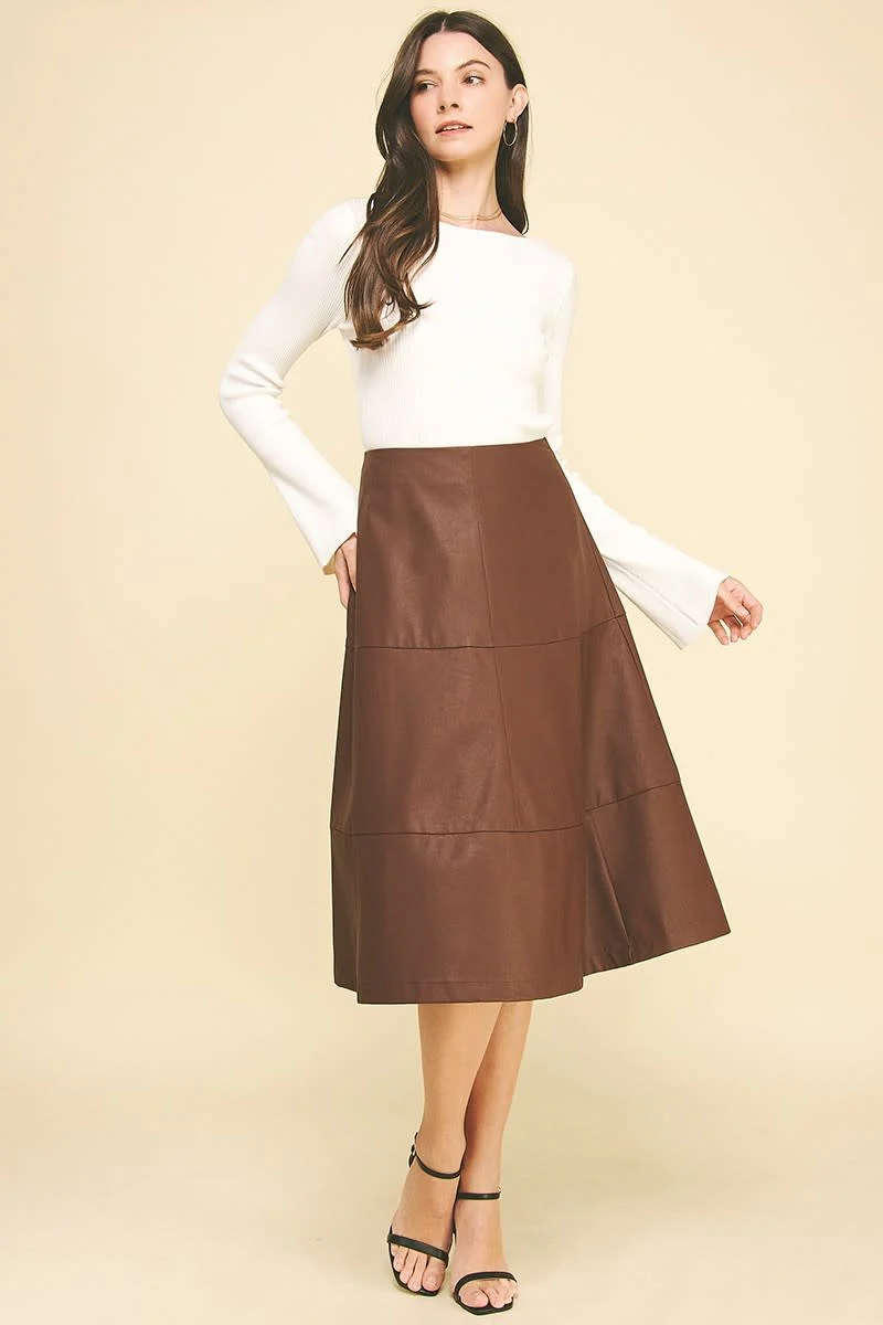 Lyka Pu Leather Tiered A-line Skirt - Image 5