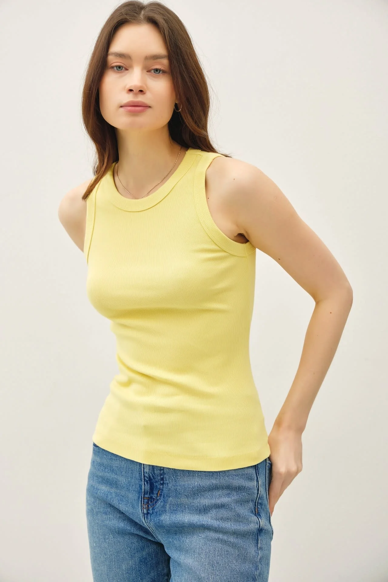 Maddison Basic Cotton Garment Dyed Round Neck Tank Top - Image 11