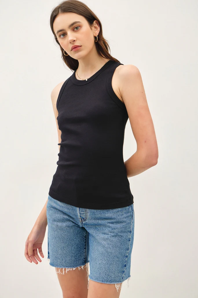 Maddison Basic Cotton Garment Dyed Round Neck Tank Top - Image 13