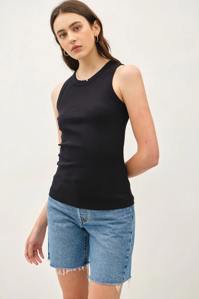Maddison Basic Cotton Garment Dyed Round Neck Tank Top - Image 7