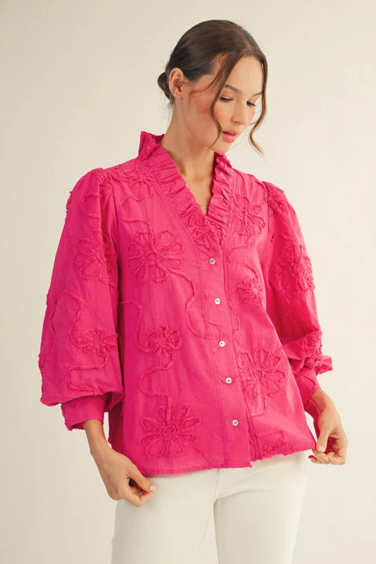 Madeline Button Down 3d Floral Top - Image 13