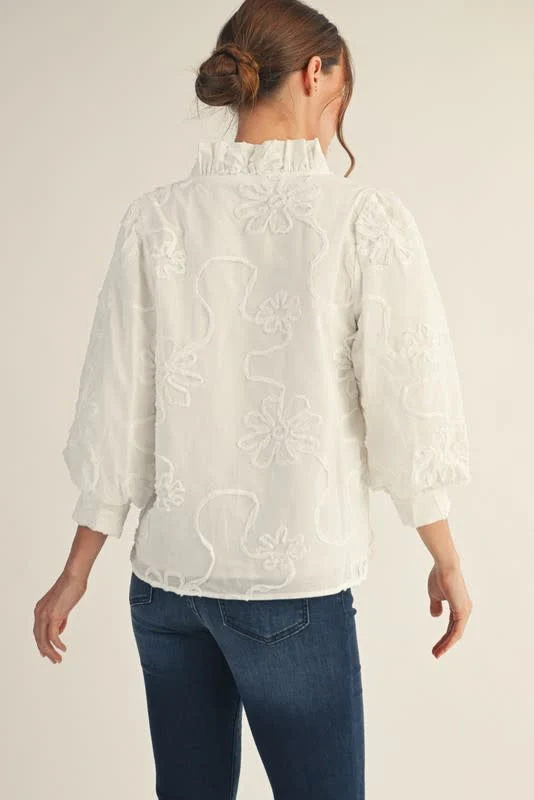 Madeline Button Down 3d Floral Top - Image 3