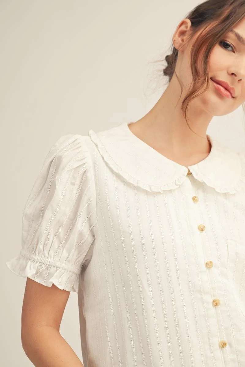 Madeline Peter Pan Collared Button Down Lovely Top - Image 3