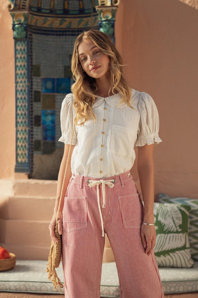 Madeline Peter Pan Collared Button Down Lovely Top - Image 4