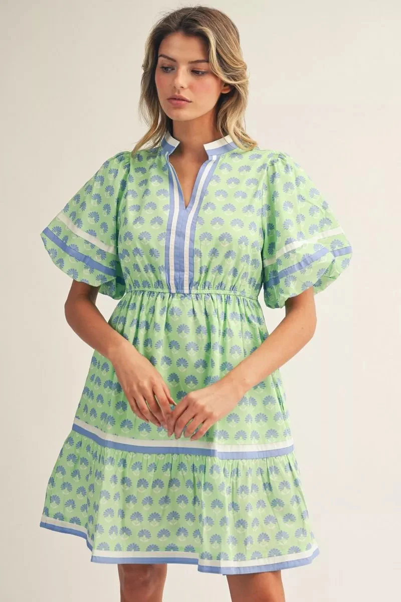 Madeline Short Puff Sleeves Boho Floral Print Lovely Dress - Image 2