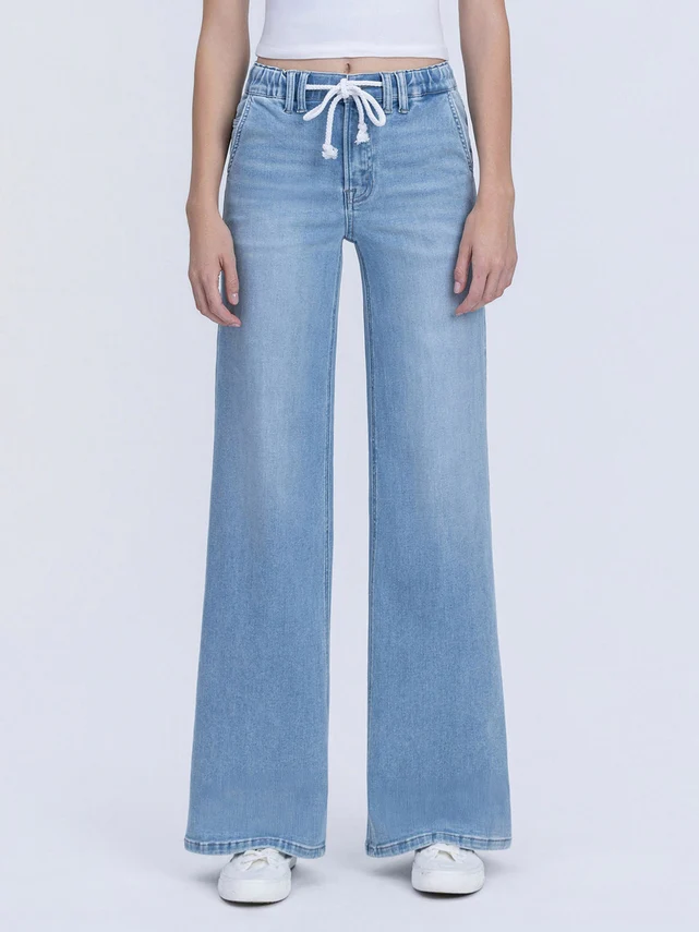 Maggie High Rise Elastic Waistband with Drawstring Wide Leg Jeans - Image 5