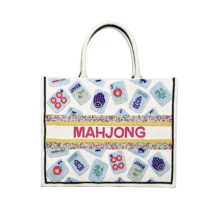 Mahjong Beaded Tote Blue