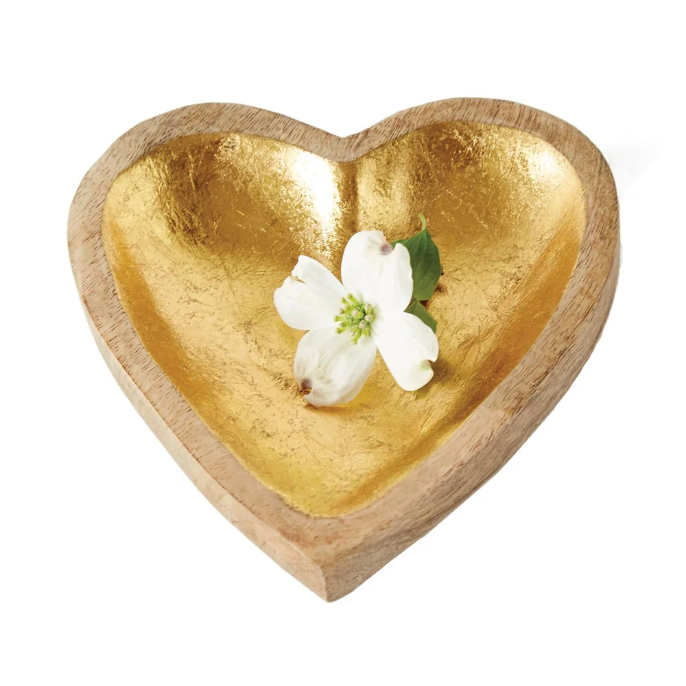 Mango Wood Heart Bowl w/ Gold Leaf Interior