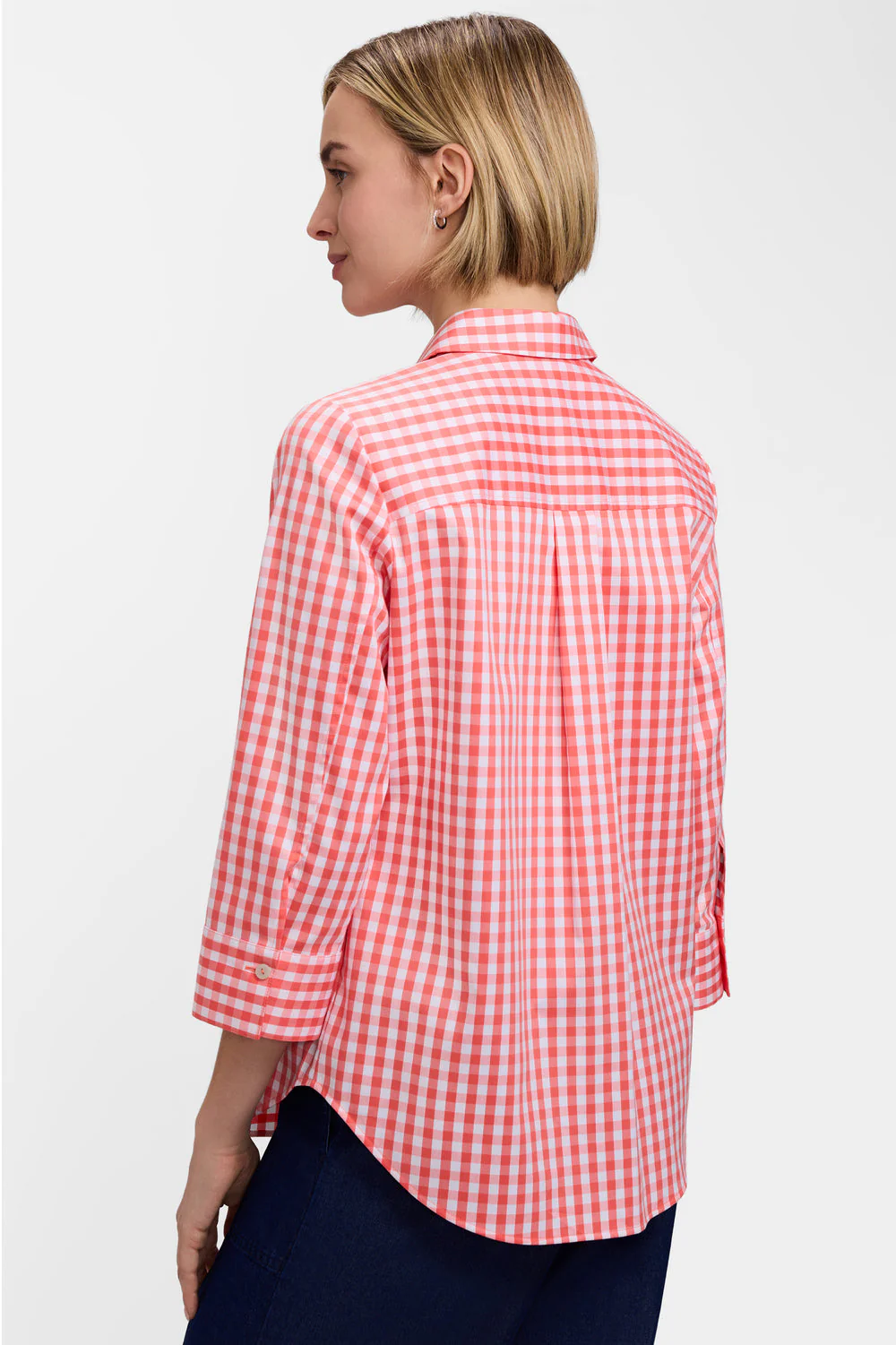 Margie Gingham Stretch Matte Sateen ¾ Sleeve Shirt - Image 2