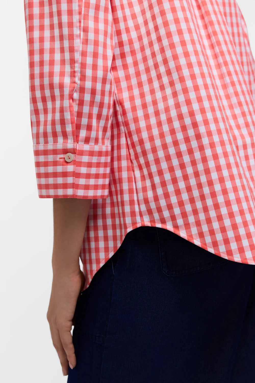 Margie Gingham Stretch Matte Sateen ¾ Sleeve Shirt - Image 3