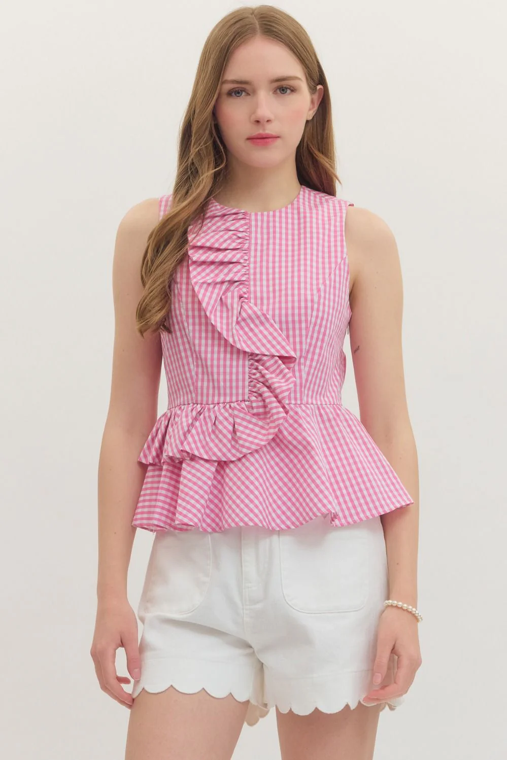 Megan Gingham Sleeveless Peplum Top