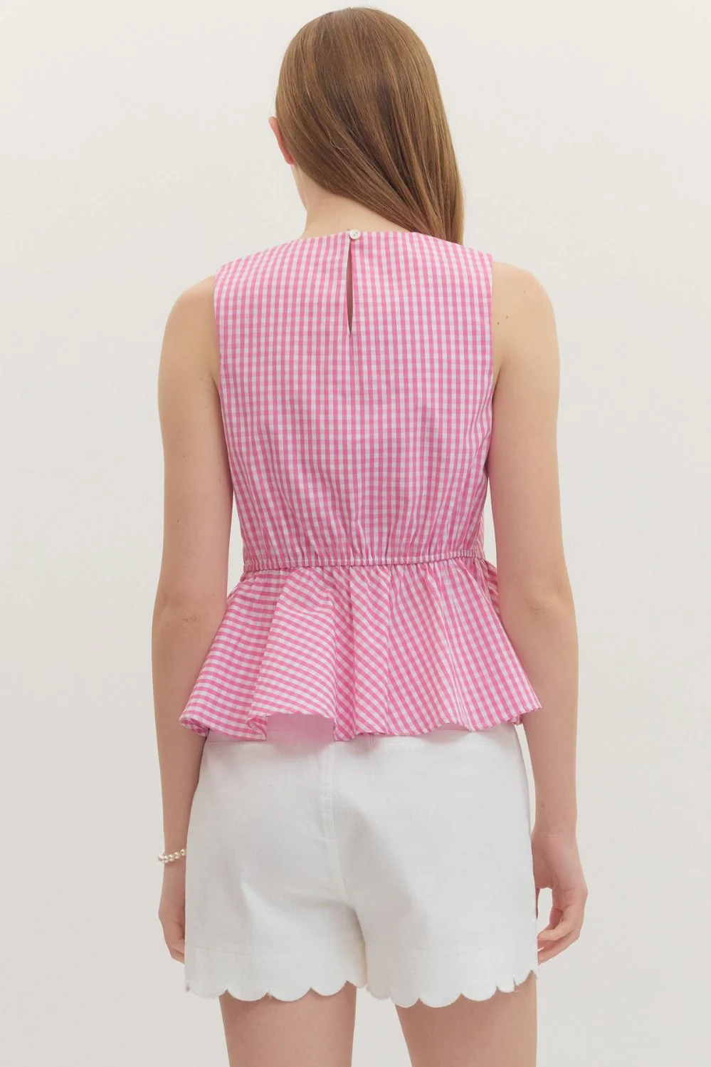 Megan Gingham Sleeveless Peplum Top - Image 3
