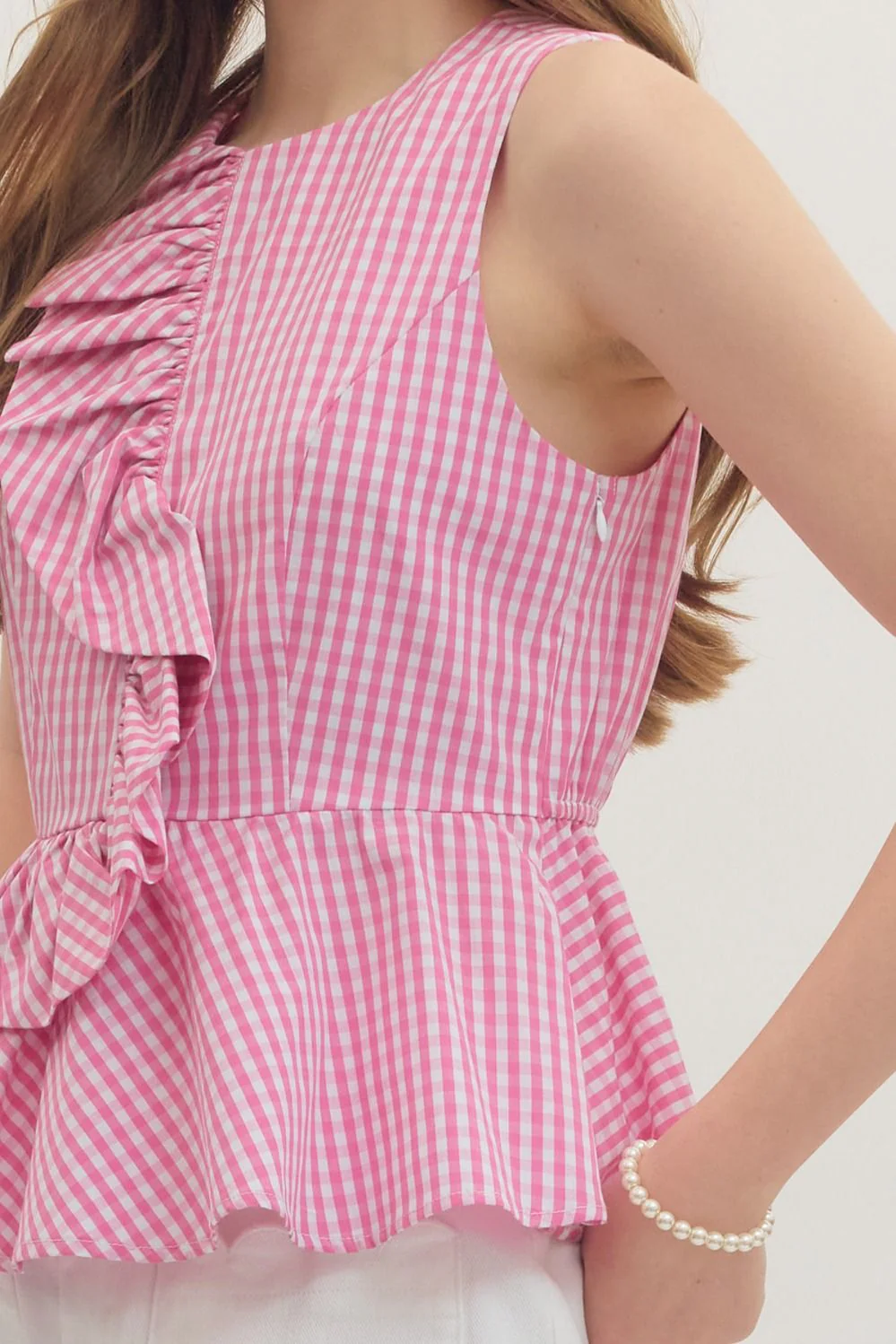Megan Gingham Sleeveless Peplum Top - Image 4