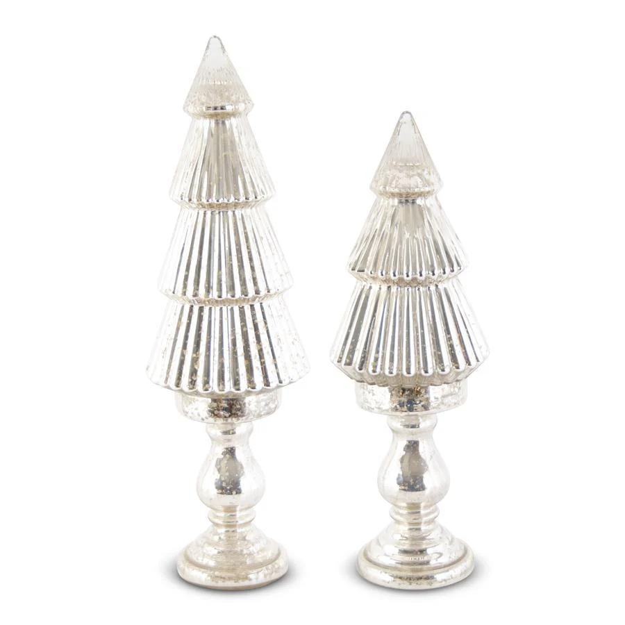 Mercury Glass LED Trees on Pedestals - Image 2