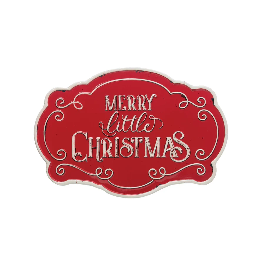 Merry Little Christmas Embossed Metal Wall Decor