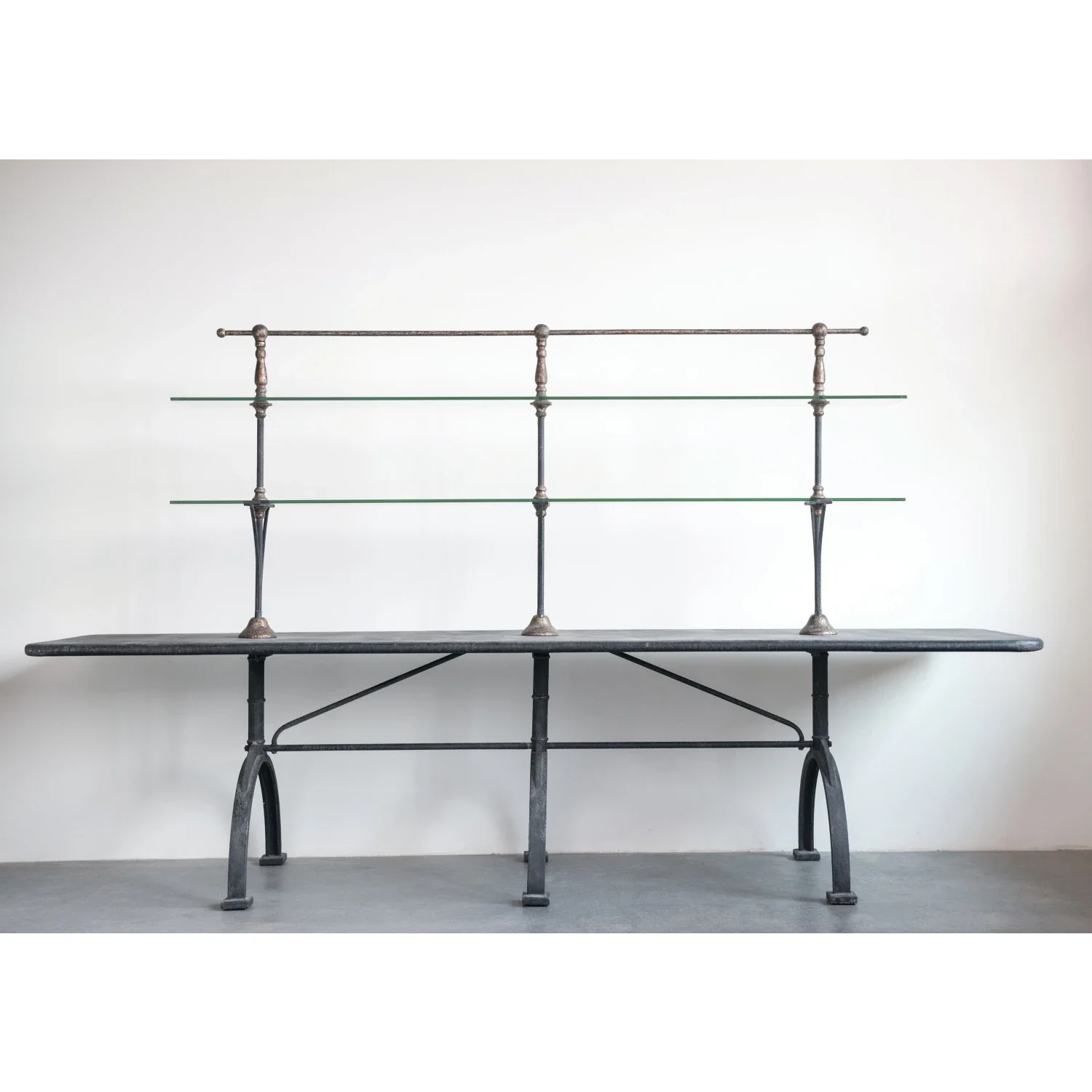 Metal Bakery Table Glass Shelves KD