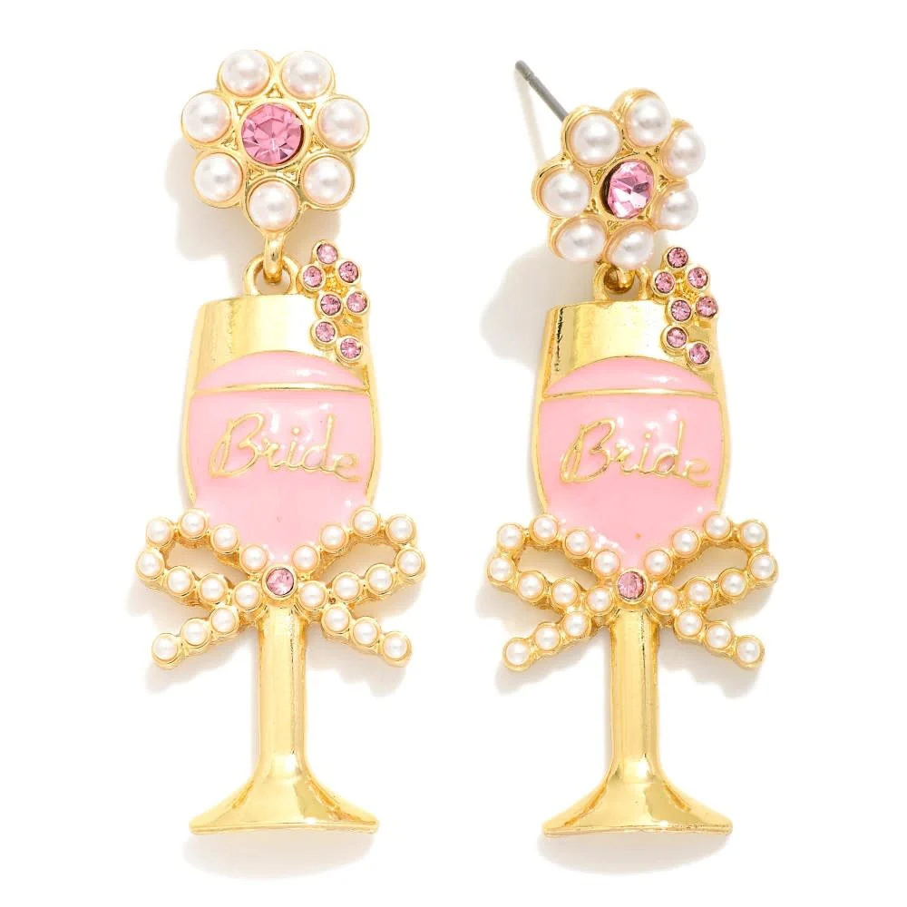Metal "Bride" Cocktail Post Drop Earrings