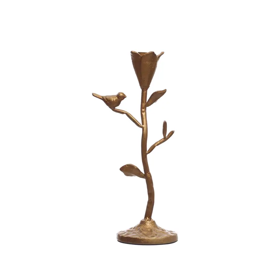 Metal Candle Holder with Bird Gold