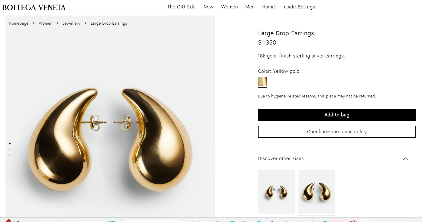 Metal Tears Charm Earring - Bottega Veneta Dupes - Image 3