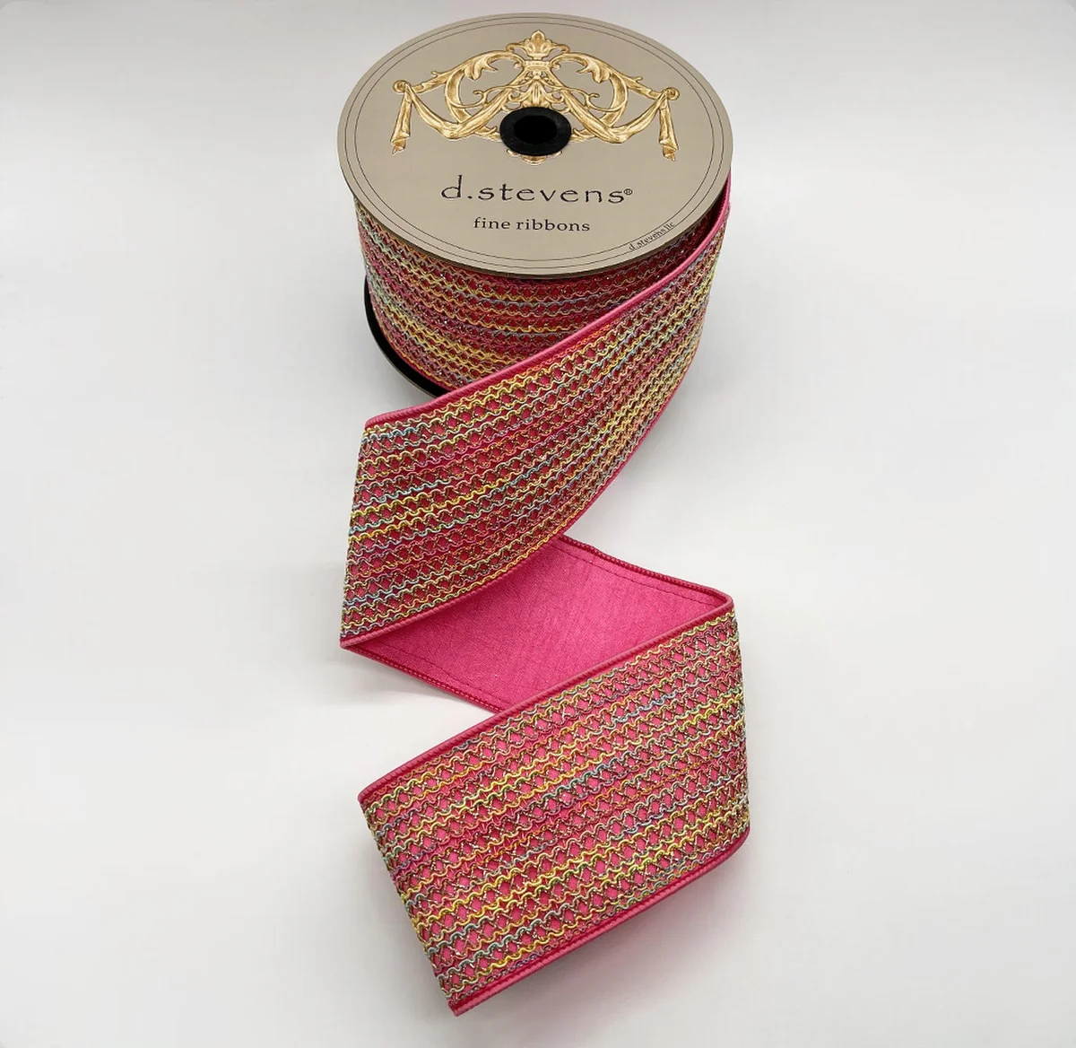 Metallic Spring Lace Dupion, Pink Ribbon